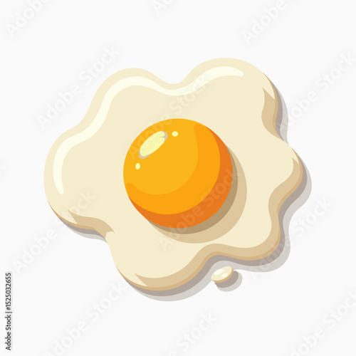 Stylized Fried Egg Illustration with Bright Yellow Yolk and Runny Egg White on White Background