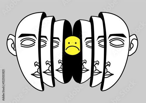 Illustration of a masks with sad emoji inside