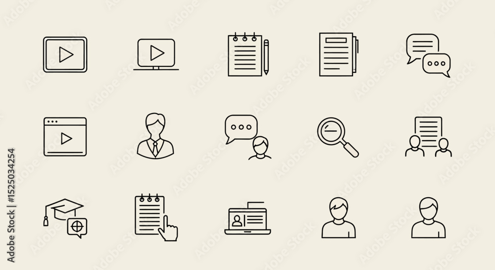 Online Education Icons Video Lectures, Notes, Communication, and More Online Education Icons Video Lectures, Notes, Communication, and More