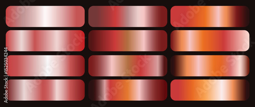 Vector set of gold and red metal gradients. set collection of metal metallic gradients, chrome christmas gradient, gold gradients metallic gradients.eps8