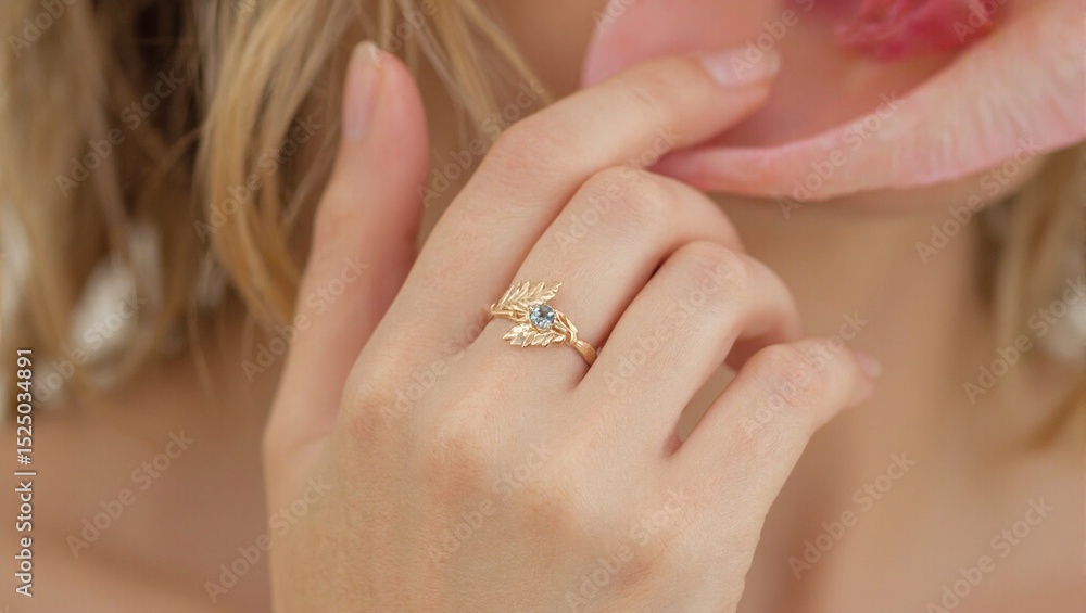 Womans hand with leaf ring Womans hand with leaf ring