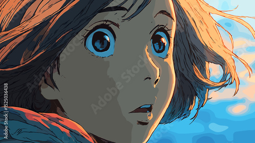 驚きの表情を見せる女性の顔のアップ、ベクターイラスト