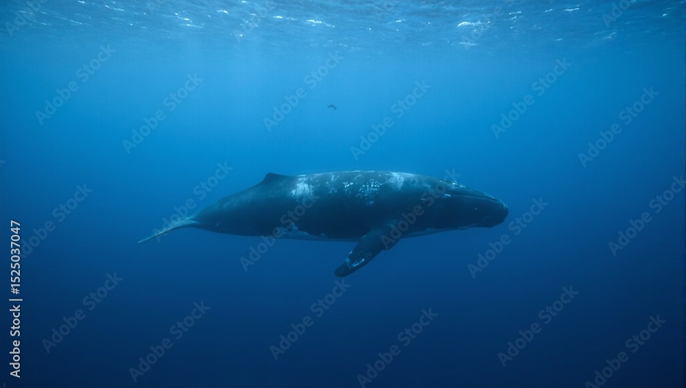 Fototapeta premium Blue whale in deep ocean