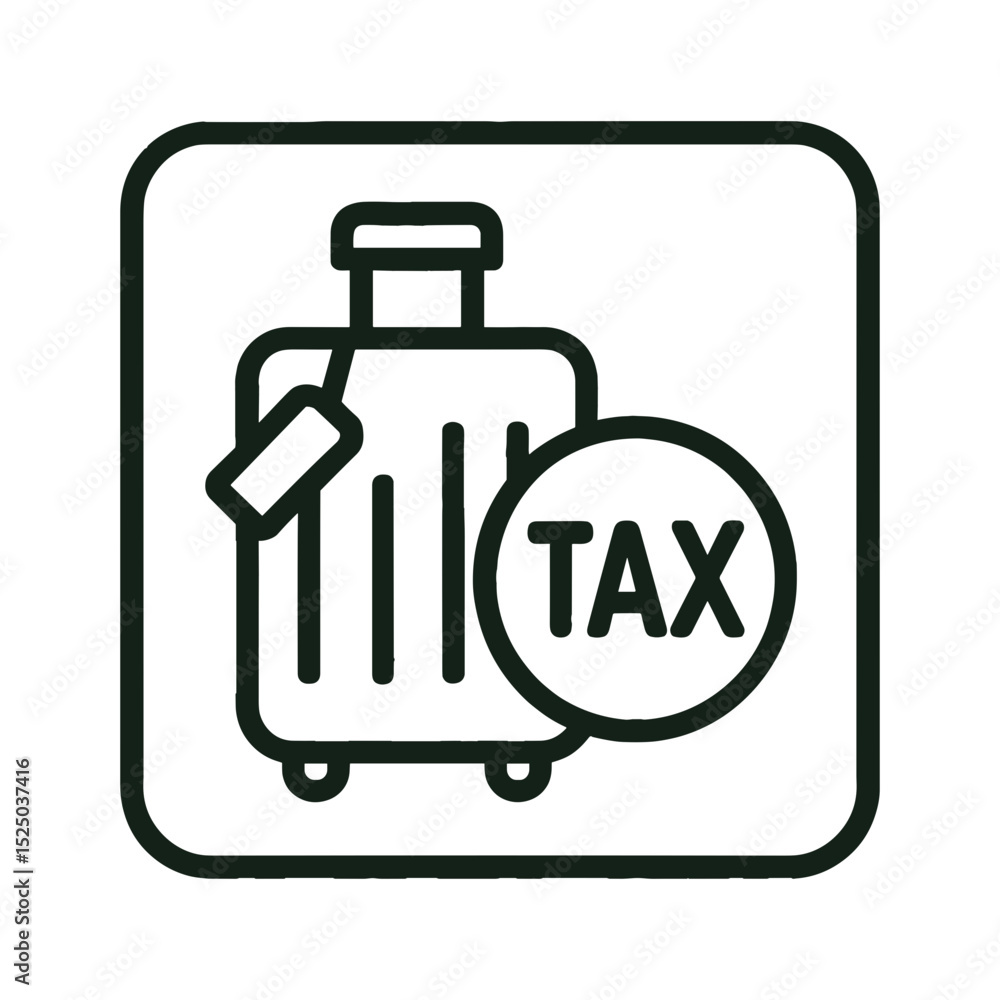 Tourist Tax Icon – Outline of Luggage with Tax Label Representing Travel Fees or Visitor Levies Tourist Tax Icon – Outline of Luggage with Tax Label Representing Travel Fees or Visitor Levies