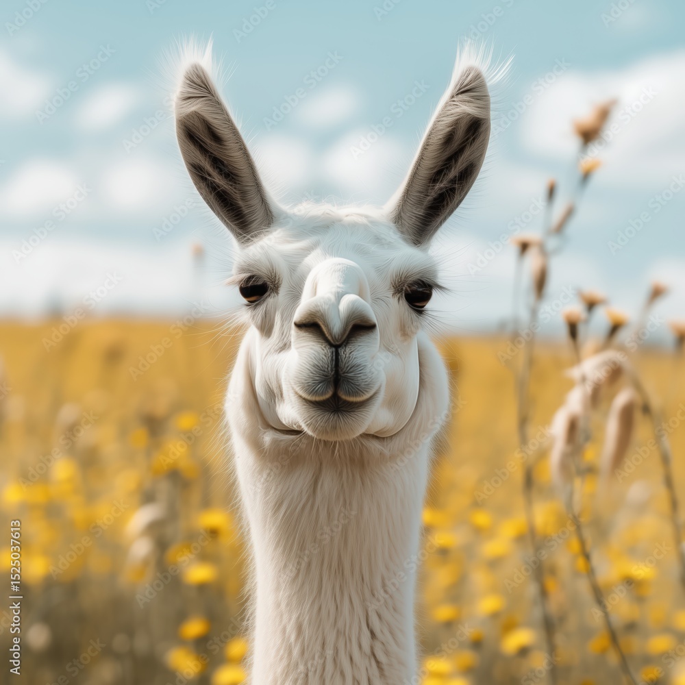 Obraz premium close-up macro profile front portrait of alpaca