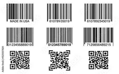 Barcode and QR Code Collection A Set of Six Black and White Designs