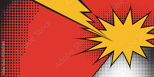 Dynamic Comic Book Style Explosion Background Red, Yellow, and Black Halftone Design