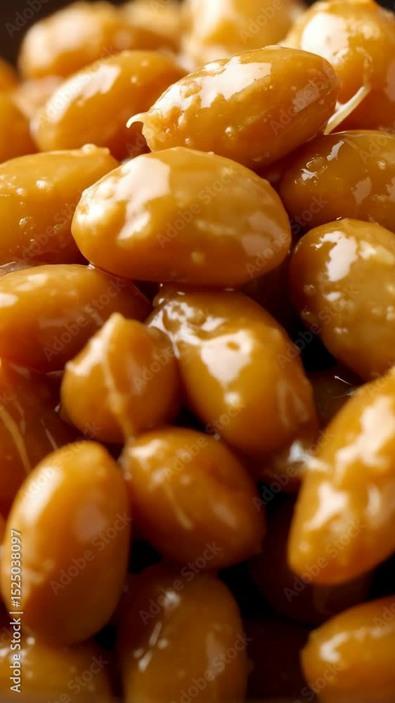 Close up of a pile of glazed baked beans with a sweet orange sauce, a food concept image showcasing a vegetarian protein source. Close up of a pile of glazed baked beans with a sweet orange sauce, a food concept image showcasing a vegetarian protein source.