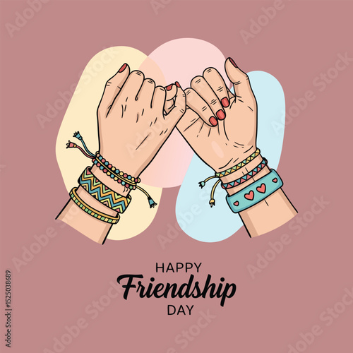 Friendship day celebration with hands linked in pinky promise with colorful bracelets