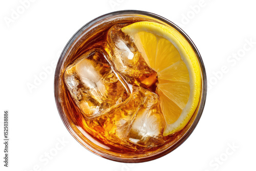 Top-down view of a chilled iced tea with lemon