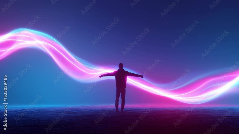 Silhouette Of A Person Surrounded By Colorful Lights In A Dark Setting Silhouette Of A Person Surrounded By Colorful Lights In A Dark Setting