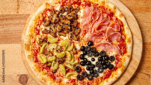 Pizza quattro stagioni with artichokes ham mushrooms olives