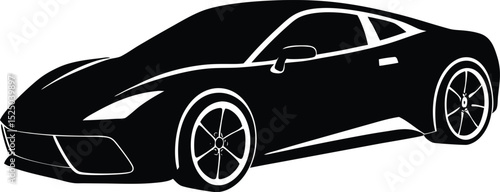 A sleek, luxurious black sports car, isolated on white, exemplifies speed and high-end design