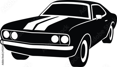 Black and white vector illustration of a classic luxury sports car