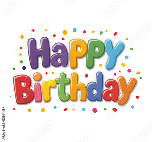 Happy Birthday Text, Multicolored Graphic with Transparent Background