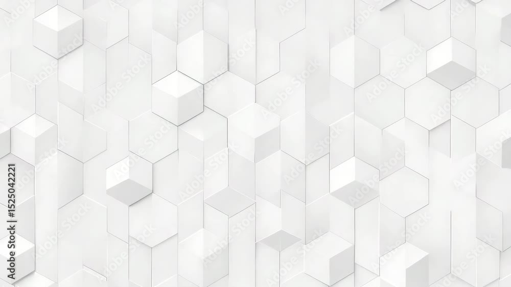 A seamless pattern of white hexagonal shapes arranged in a 3D effect. The design features varying sizes and depths, creating a modern and clean aesthetic. A seamless pattern of white hexagonal shapes arranged in a 3D effect. The design features varying sizes and depths, creating a modern and clean aesthetic.