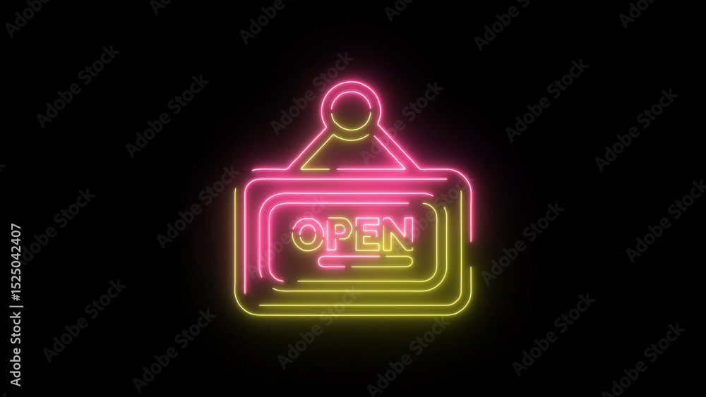 Vibrant Neon Open Sign Glowing Against a Dark Background Indicating Business Availability neon sign displays Vibrant Neon Open Sign Glowing Against a Dark Background Indicating Business Availability neon sign displays