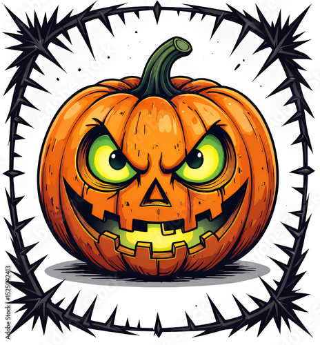 Orange Jack-o-Lantern Icon with Transparent Background, Halloween Design
