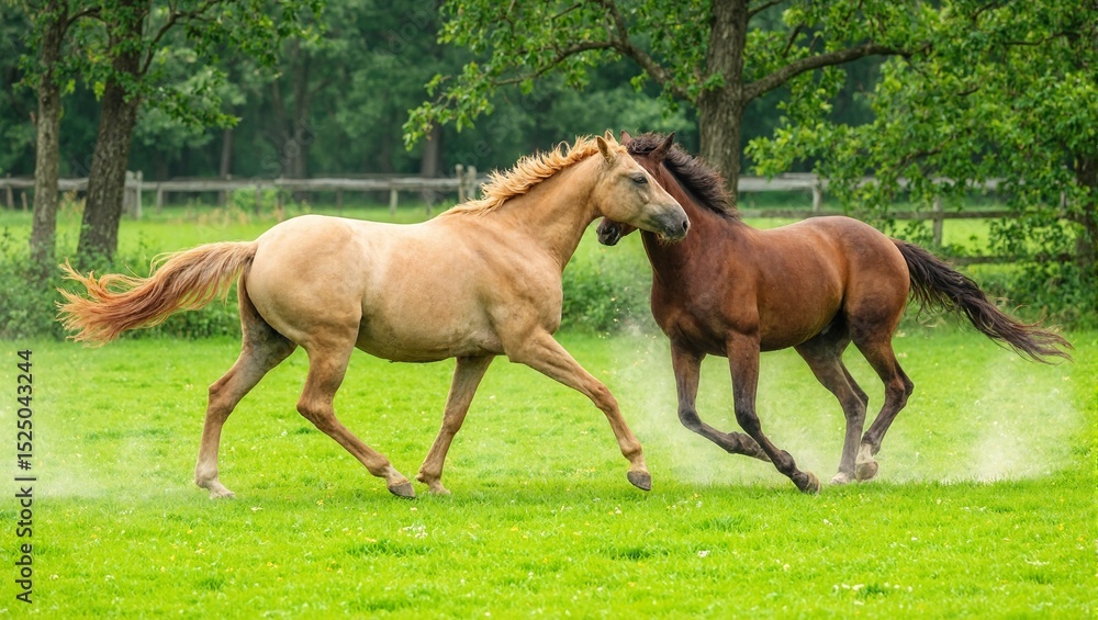 Fototapeta premium Horses playing in pasture