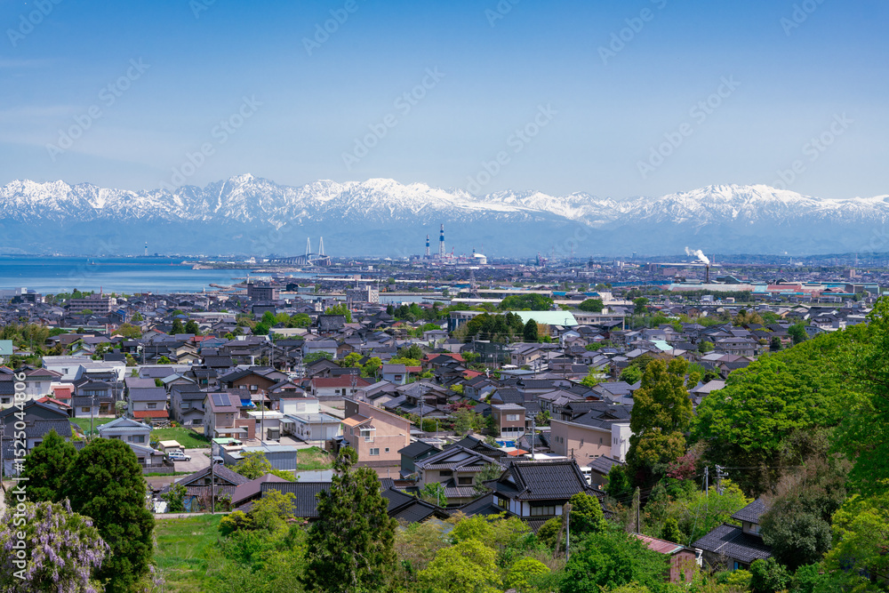Obraz premium 氣多の杜（もり）高志のみはらしから望む新湊大橋と立山連峰