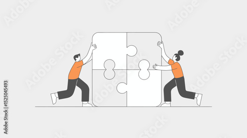 Business team success concept: 3D businessman pushing a button on a wheelchair while another runs on a treadmill, illustrating collaborative work and puzzle-solving
