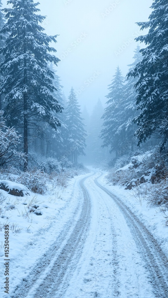 Obraz premium Snowy road to forest