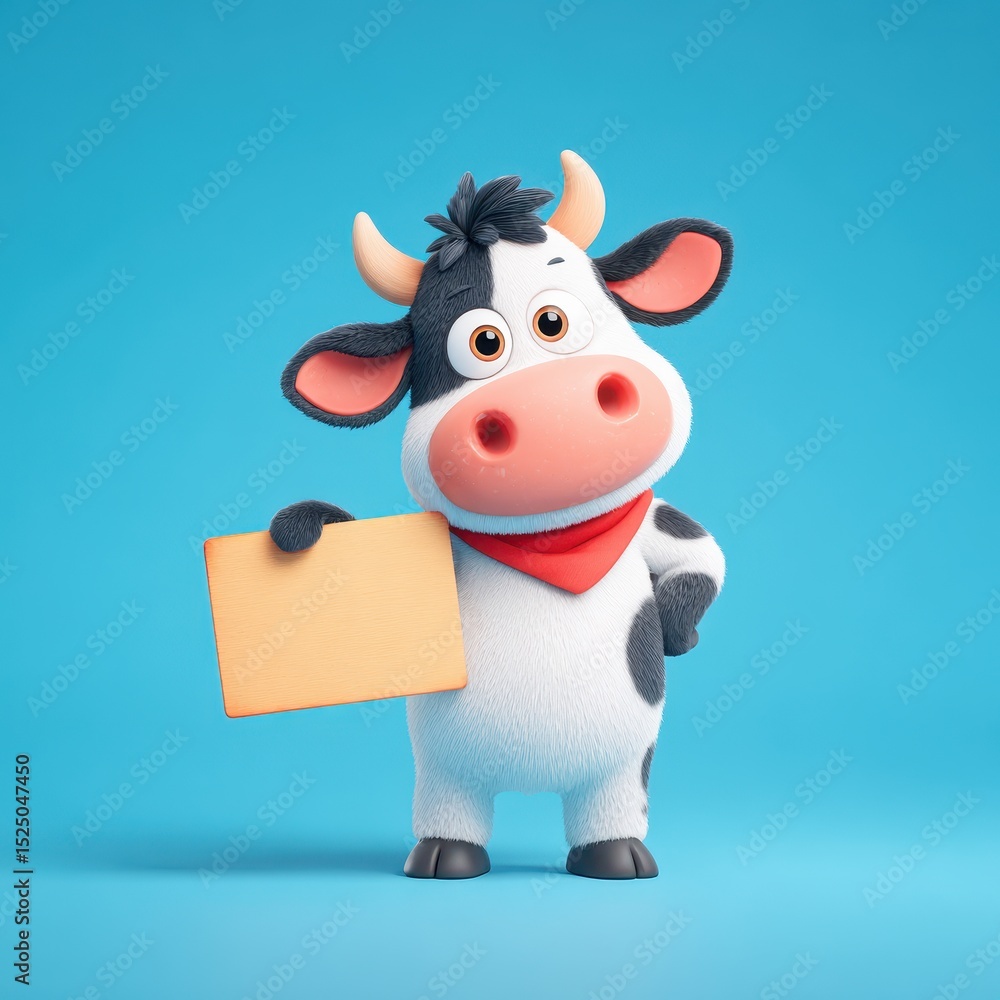 Adorable Cartoon Cow Holding Sign for Promotions Adorable Cartoon Cow Holding Sign for Promotions