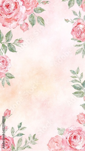 Pink and green watercolor rose pattern
