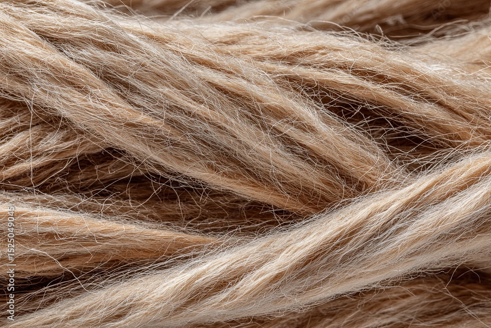 Fototapeta premium Close-up of natural fiber strands, showcasing the texture and color variations of the material, emphasizing organic qualities and intricate details in a soft, warm light