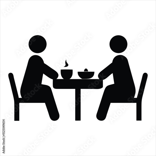 Simple icon of two people eating together isolated on white background