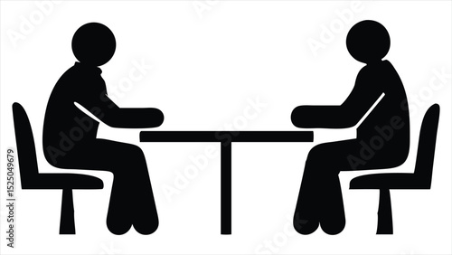 Two people sitting at a table icon isolated on white background