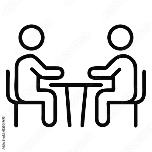 Two people sitting at a table icon isolated on white background
