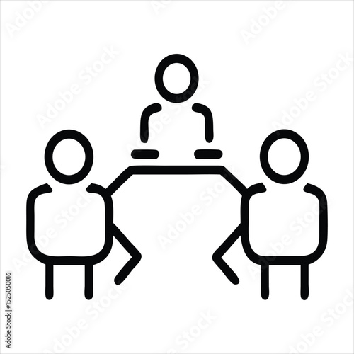 Three people sitting at a table meeting icon isolated on white background