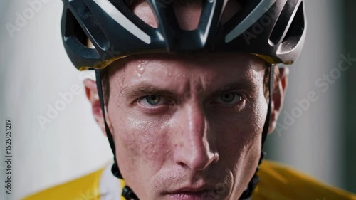 Intense cyclist preparing for a critical race in a training session