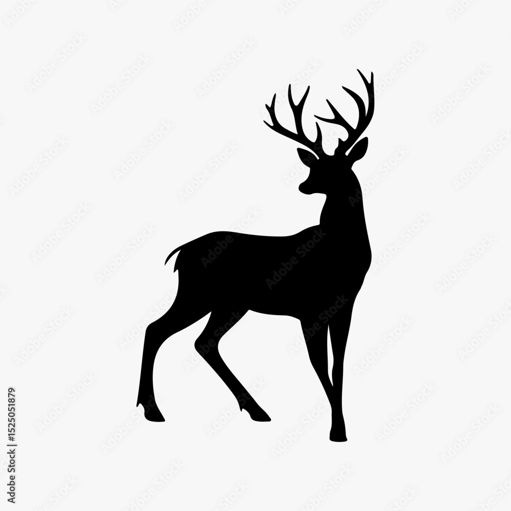 Obraz premium Deer animal black and white 3d silhouette illustration.