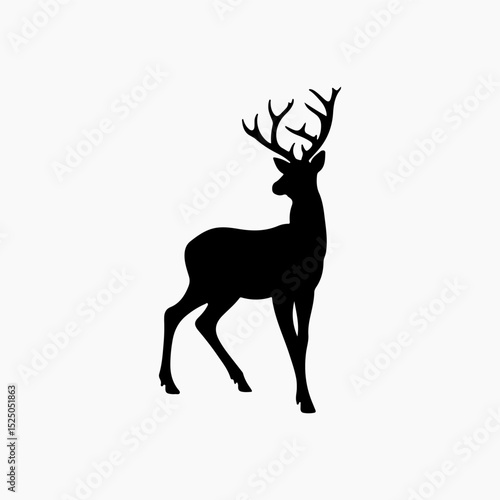 Deer animal black and white 3d silhouette illustration.