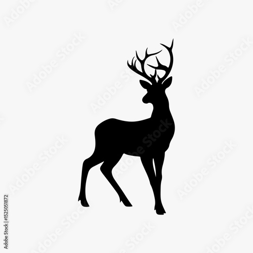 Deer animal black and white 3d silhouette illustration.