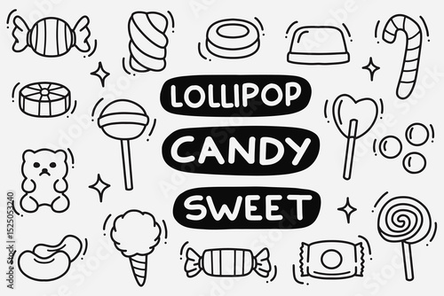 set of candy doodle good for background, wallpaper, element design, icon, etc