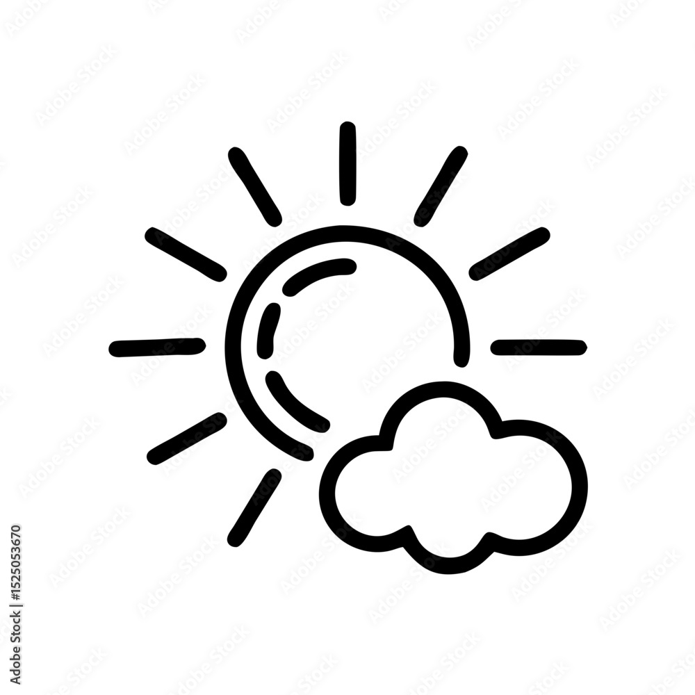 Partly cloudy, outline icon. Black illustration, vector. Modern minimal flat design, white background. Partly cloudy, outline icon. Black illustration, vector. Modern minimal flat design, white background.