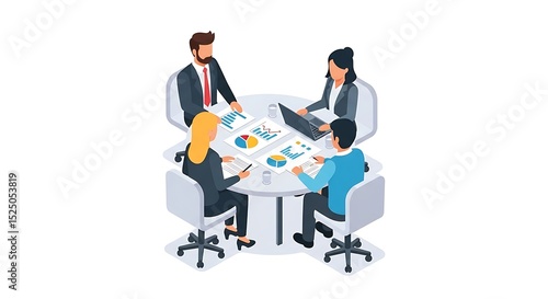 Business People Meeting Analyzing Charts and Using Laptop