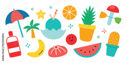 Colorful Summer Vacation Icons Set