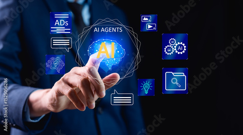 фотографія Concept of using artificial intelligence and AI to enhance human potential to manage important things in life, making life easier through AI agents and assistants, and increasing work efficiency