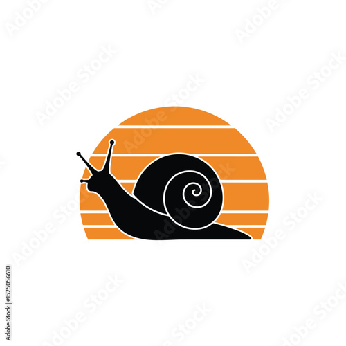 Snail silhouette sunset background minimalist design