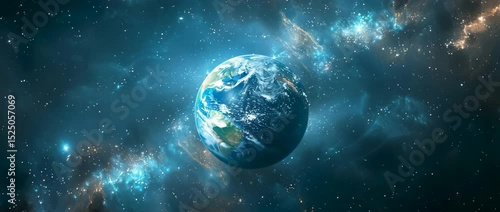 Breathtaking view of Earth in the cosmos, with vibrant colors and cosmic elements creating a serene atmosphere of mystery and beauty. Perfect for space enthusiasts.