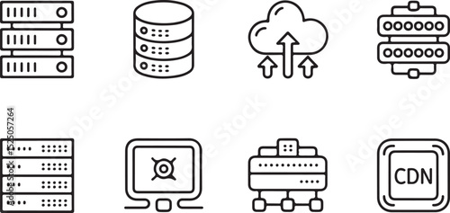 Outline Icon Set – Server, Database, and Cloud | Minimal Line Icons for Hosting, Storage & Cloud Computing