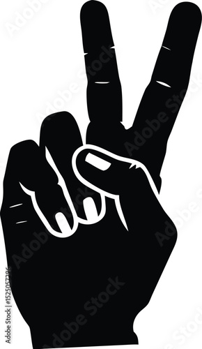 Black and White Silhouette of Hand Showing Peace Sign with Two Fingers Up