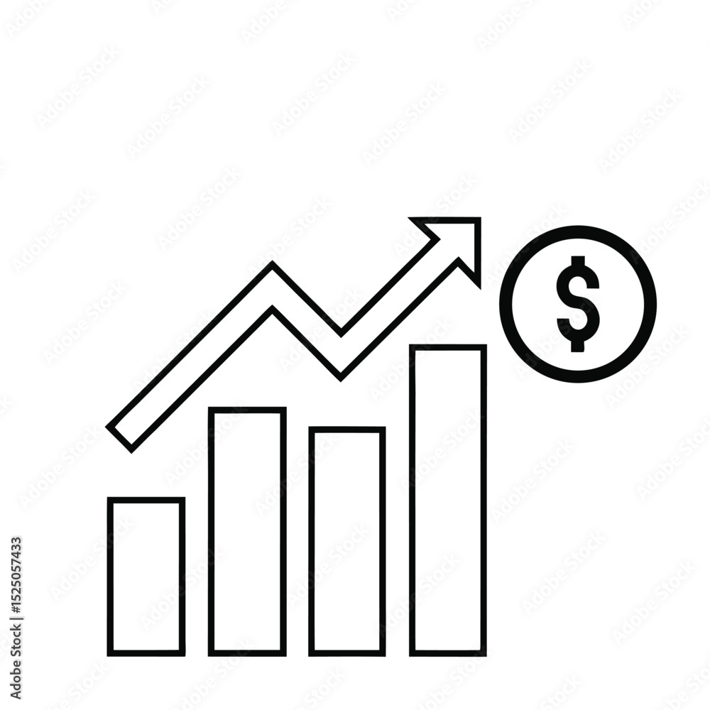 Ascending Bar Chart with Arrow and Dollar Sign Business Growth and Financial Success Illustration Ascending Bar Chart with Arrow and Dollar Sign Business Growth and Financial Success Illustration