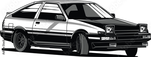 Vintage style back and white car silhouette vector illustration 