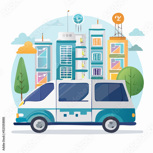 Smart Electric Vehicle in Colorful Smart City – Urban Mobility Concept