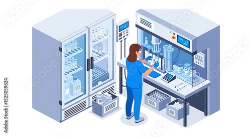 Scientist Working in Lab with Samples and Equipment